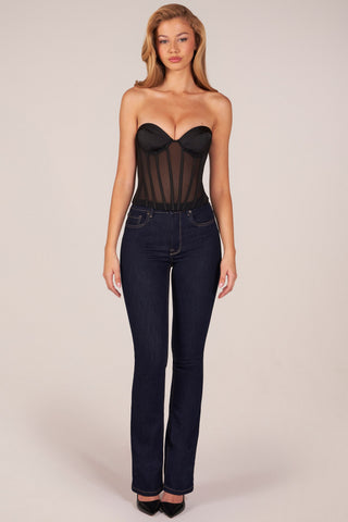 Bandeau Lace-Up Corset Top  in Black