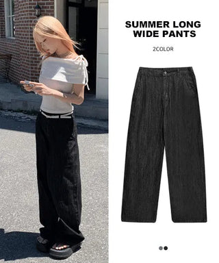 Raw back banding long pants - 2 colors