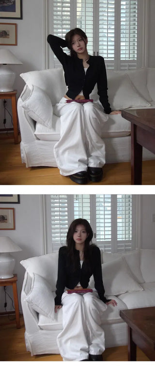 Ribbon Strap Round Neck Cardigan - 4 Colors