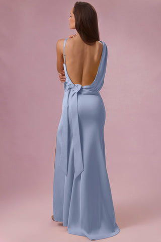 Premium Satin Draped Bridesmaid Dress in Powder Blue
