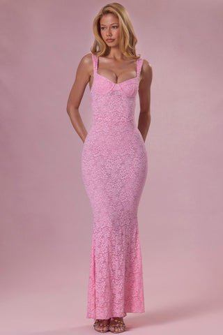 Premium Lace Sweetheart-Neck Gown in Blush Pink