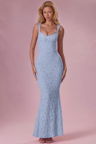 Premium Lace Sweetheart-Neck Gown in Powder Blue