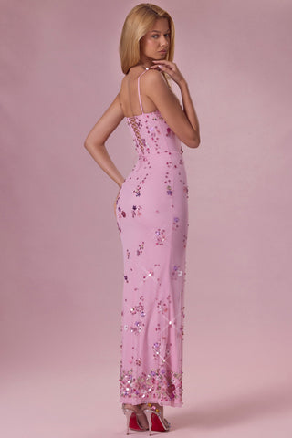 Embellished Corset Maxi Dress in Candyfloss Pink