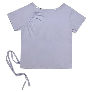 (2 colors) Button-off shoulder T-shirt