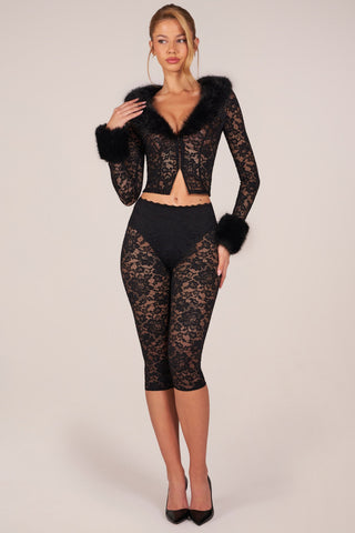 Laced Capri Trousers  in Black
