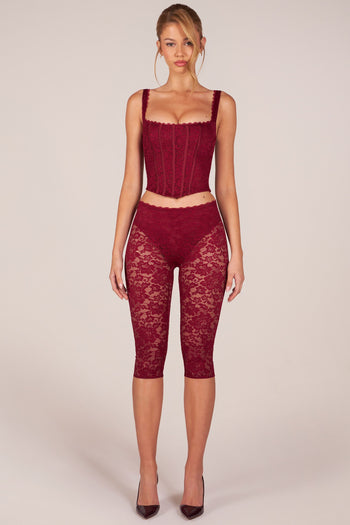 Laced Capri Trousers  in Cherry Red