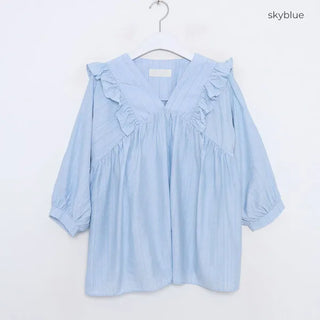 V-neck frill blouse