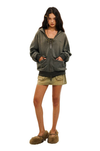 [Moromoro2] Contrast Striped Hooded Cardigan  Set