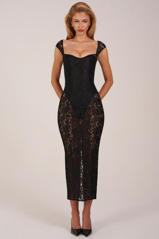 Sweetheart-Neck Maxi Dress in Black