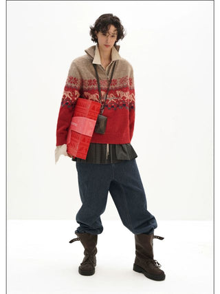 MASONPRINCE Fair Isle High-Neck Half-Zip Sweater