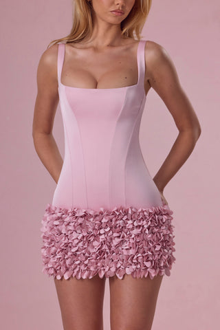 Premium Satin Mini Dress in Blush Pink