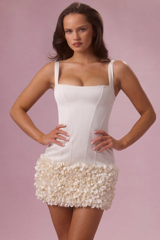 Premium Satin Mini Dress in Ivory