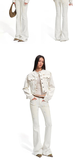 [NOTAWEAR] Cropped Denim Jacket Stand  Collar