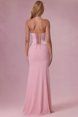 Premium Satin Corset Bridesmaid Dress in Blush Pink