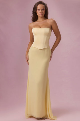 Premium Satin Corset Bridesmaid Dress in Butter Yellow