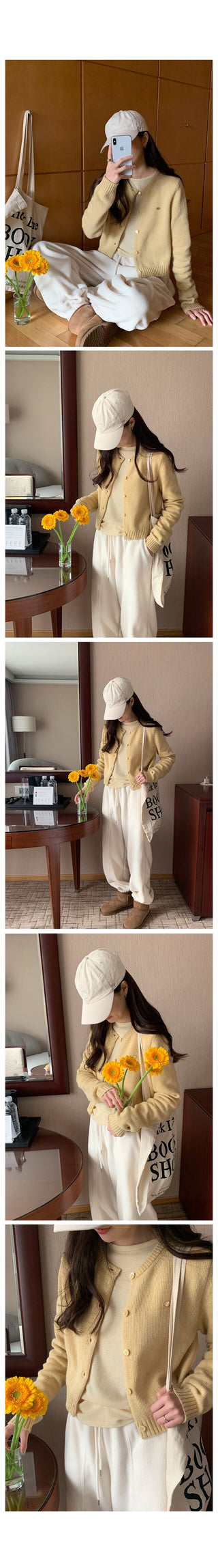 Cashmere round neck cardigan, 6 colors