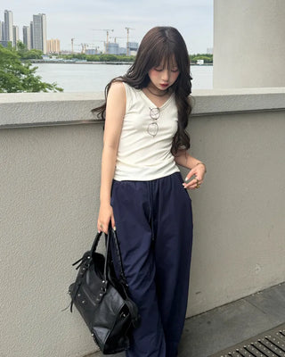 2-Way Ribbed Sleeveless Tank Top