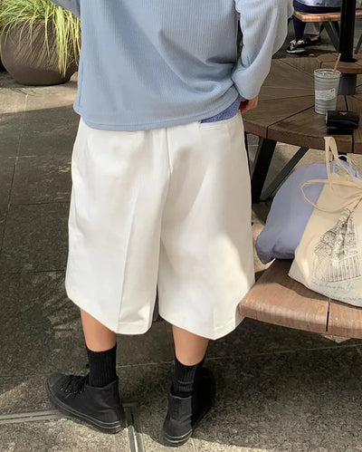 Cotton elastic waist Bermuda shorts