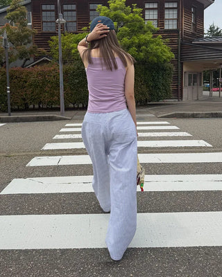 Summer cotton striped wide-leg pants