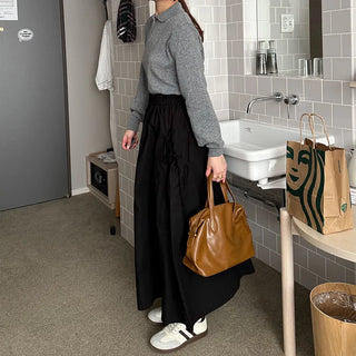 Side pocket gathered flared skirt