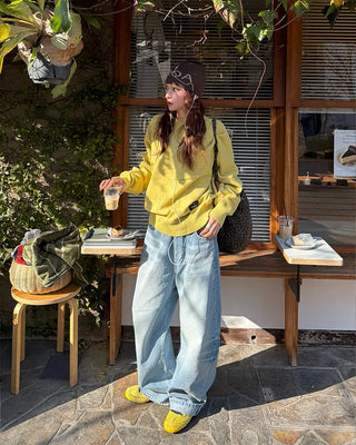 Washed string denim pants