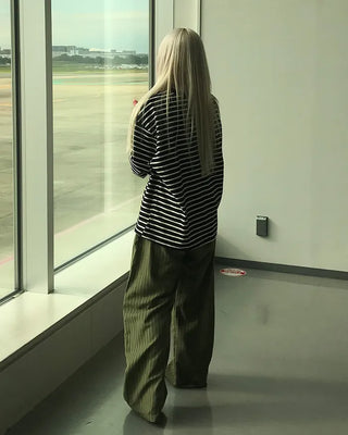 Round neck striped long-sleeve T-shirt
