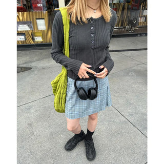 Ribbed 4-button round long sleeve