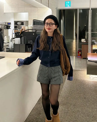 Checked two-tone knit cardigan
