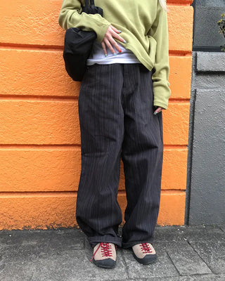 Striped wide-leg denim pants