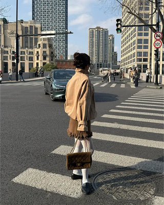 High-neck short trench coat