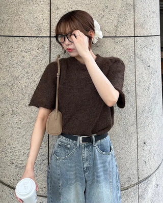 Long tie & short-sleeve knit set