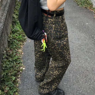 Unique leopard print wide-leg pants