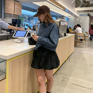 Shirred balloon mini skirt