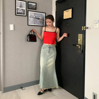 Long denim skirt