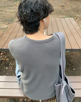 Pigmented waffle long-sleeved T-shirt