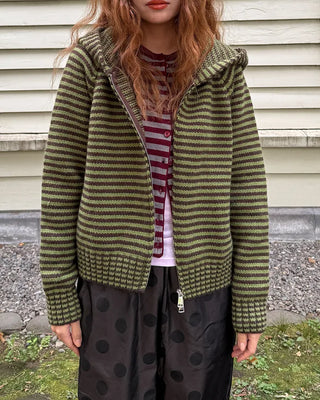 Striped knit zip-up