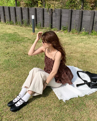 Frilled Shirring Check Sleeveless Dress
