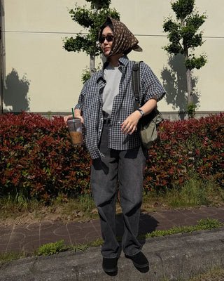 Modern check short-sleeved shirt