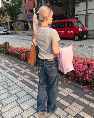 House print half-length T-shirt
