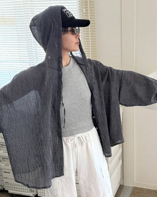 Checked hooded shirt