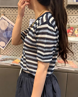 Wave Rib Border Half Sleeve Knit