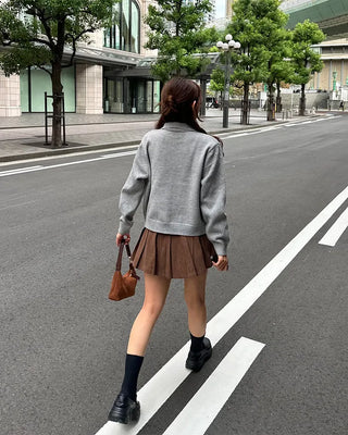 Belted corduroy pleated mini skirt