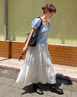 Perforated lace long skirt