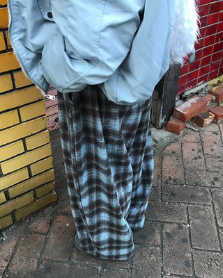 Checked wide-leg pants with string waistband