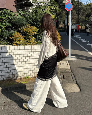 Back-belt wide-leg pants