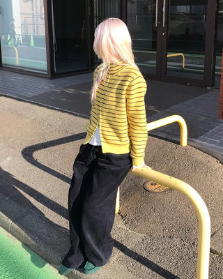 Striped knit zip-up