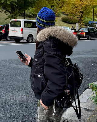 Raccoon fur hooded jacket