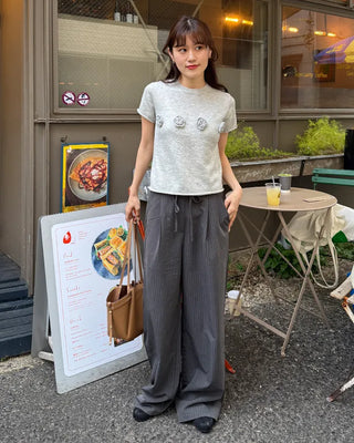 Striped pintuck wide-leg pants