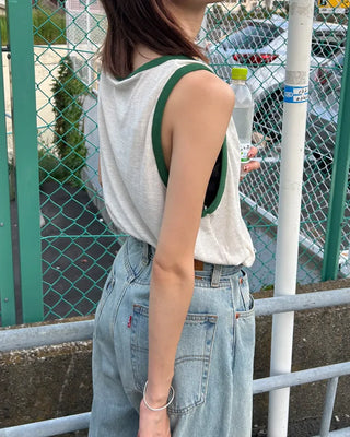 Color-block linen sleeveless top