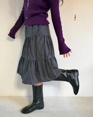 Checked tiered flared skirt